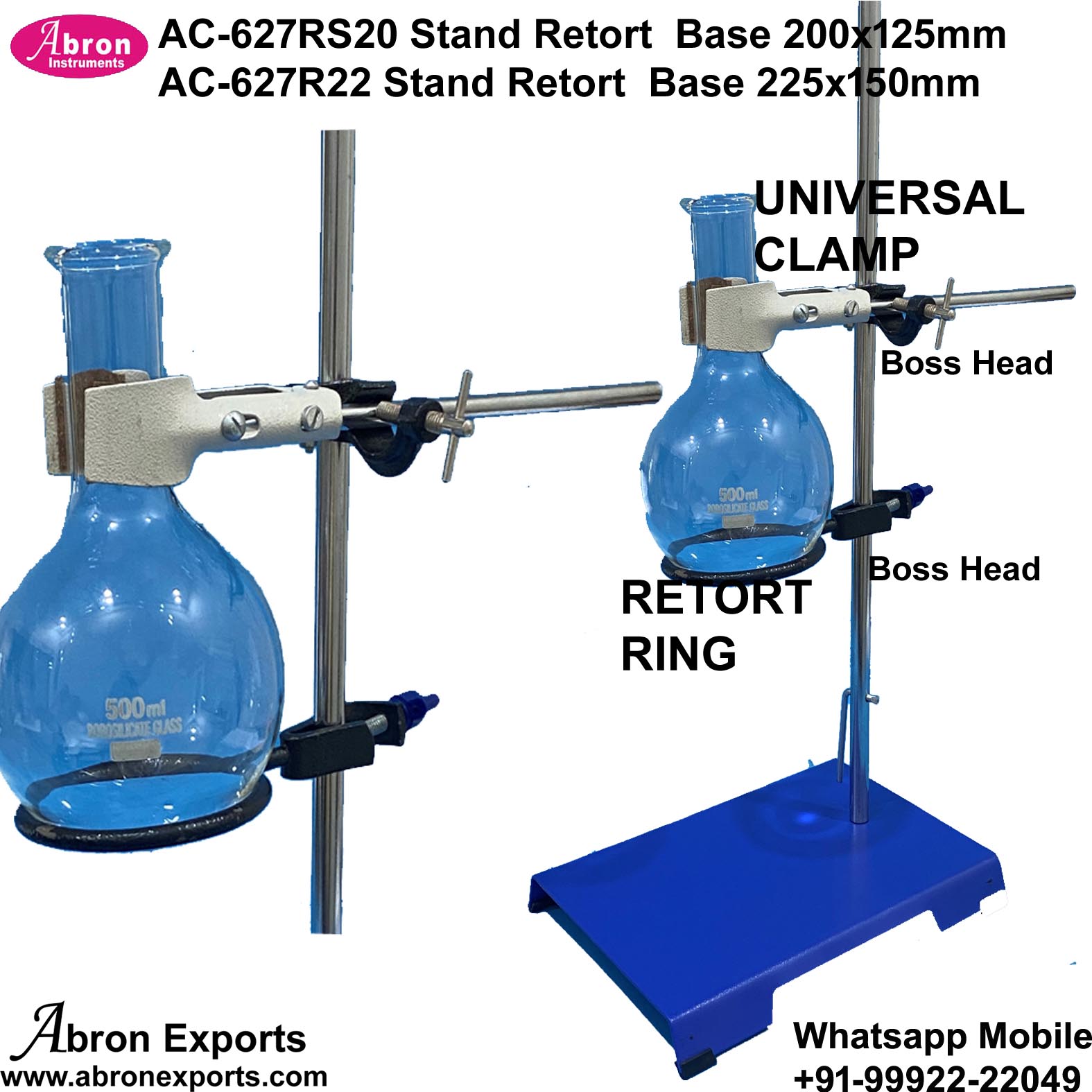 Stand Retort Stand Iron Stand Steel Base 9x6 Inch 225x150mm 400-500mm Rod Universal Clamp And Boss Head Retort Ring Abron AC-627RS22 